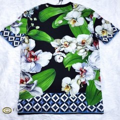 Dolce & Gabbana Elegant Orchid Print Crewneck T-shirt Black sz 48