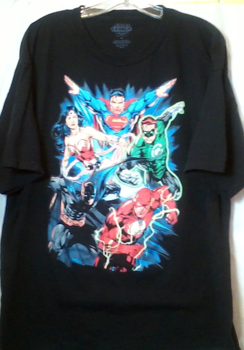 DC Comics Justice League Black T Shirt Screen Printed Graphics Size 2X
