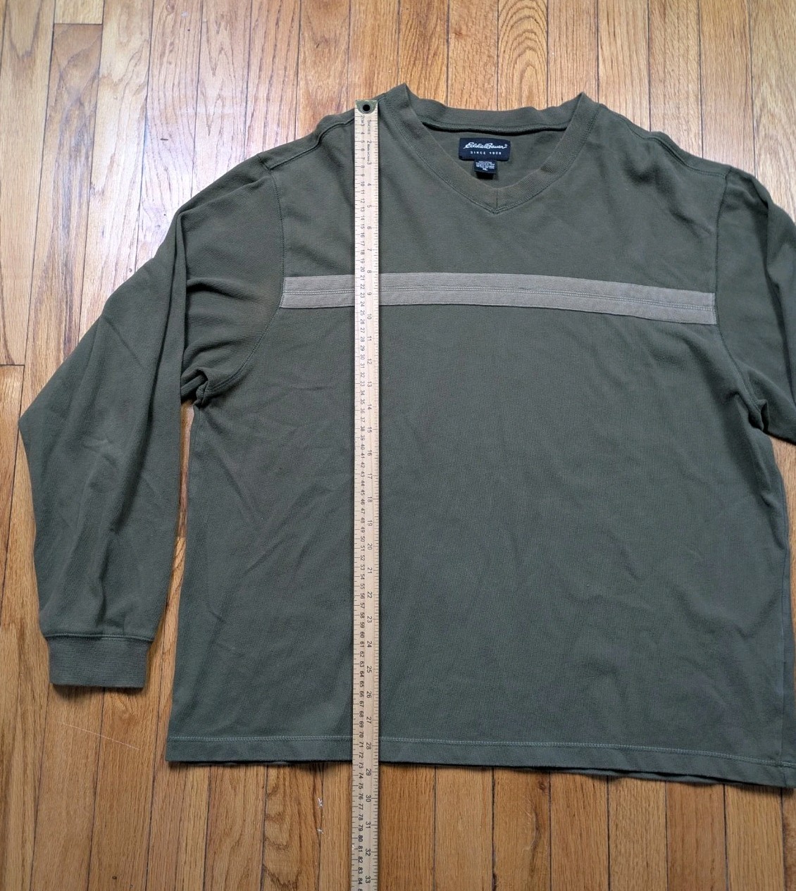 Vintage Eddie Bauer Shirt Mens XL Green Striped Long Sleeve Crew Neck gallery