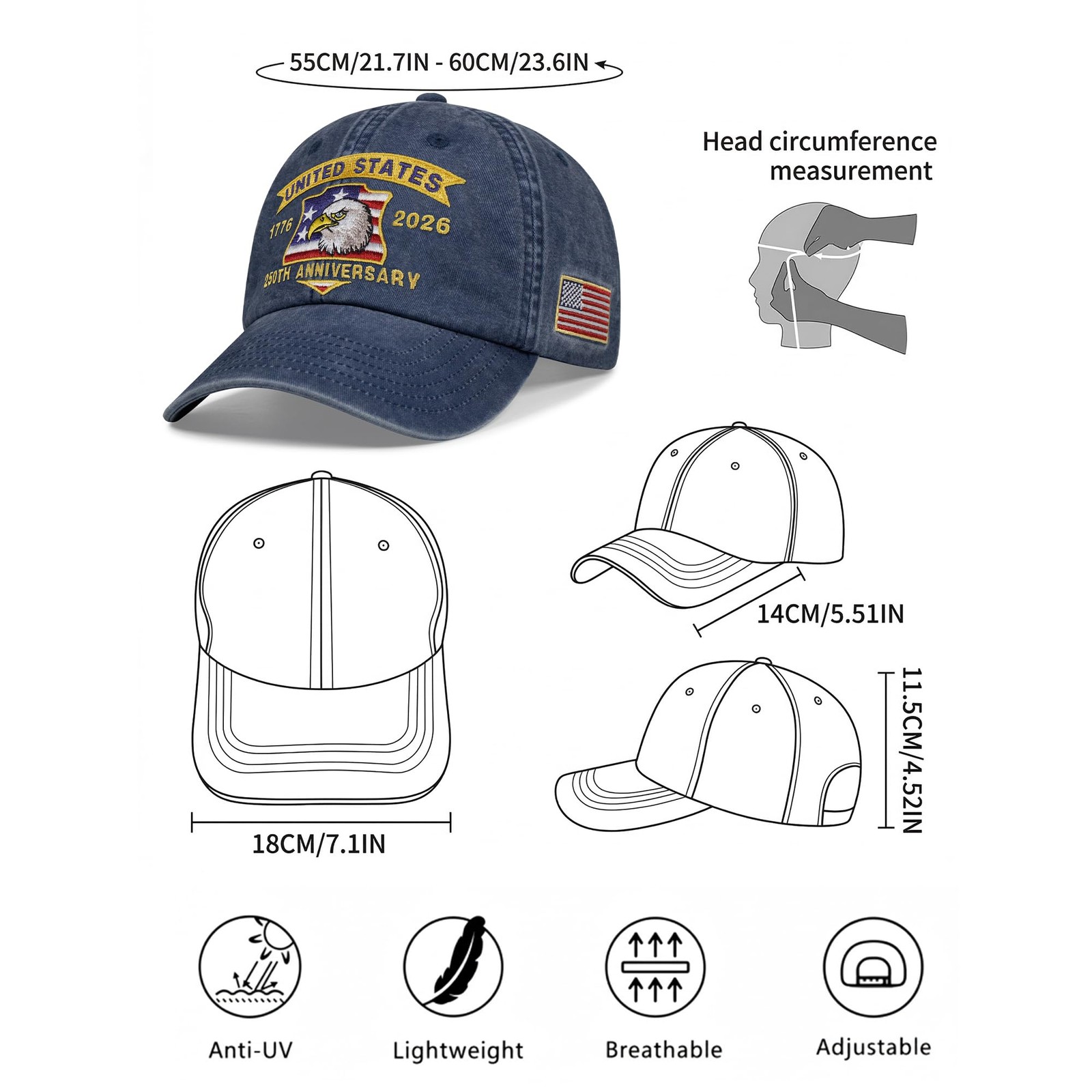 250 Anniversary USA Hat,United States of America 250th Anniversary Cap,US Pat... gallery