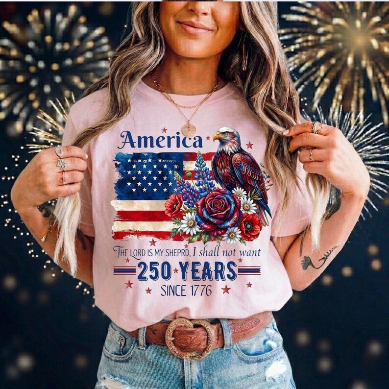 250 Years Shirt, Patriotic Eagle Floral Independence Day Tee gallery