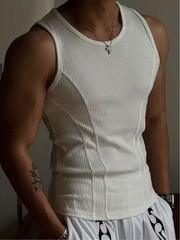 Solid Color Men’s I-Shaped Vest – Moderate Elasticity Polyester Sports Top