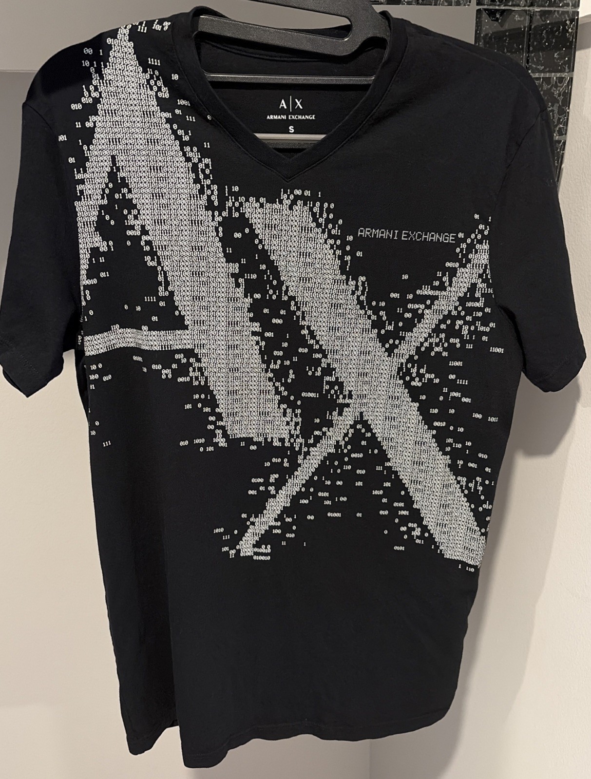 Armani Exchange T-Shirt All Over Logo Graphic Tee Men’s Size S Black Crew Neck gallery