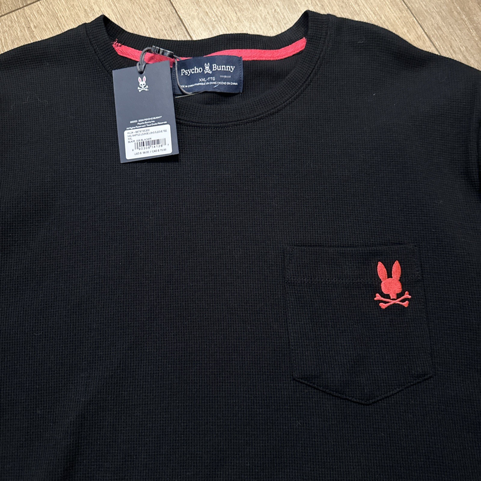 NWT Psycho Bunny Vail Long Sleeve Waffle Lounge Pocket Shirt Men’s 2XL BLK gallery