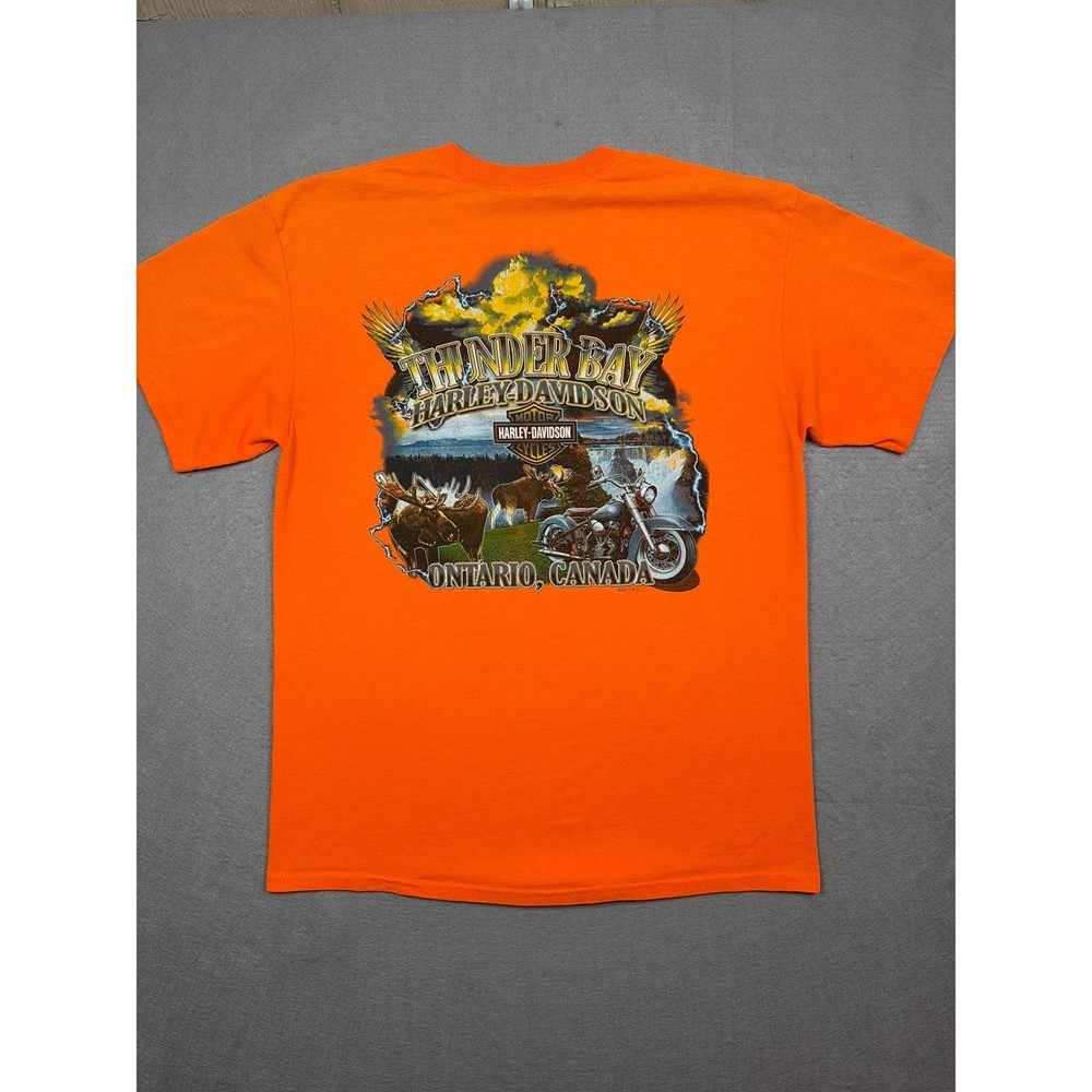 Harley-Davidson Thunder Bay Ontario Canada Graphic T-Shirt Orange Mens Large