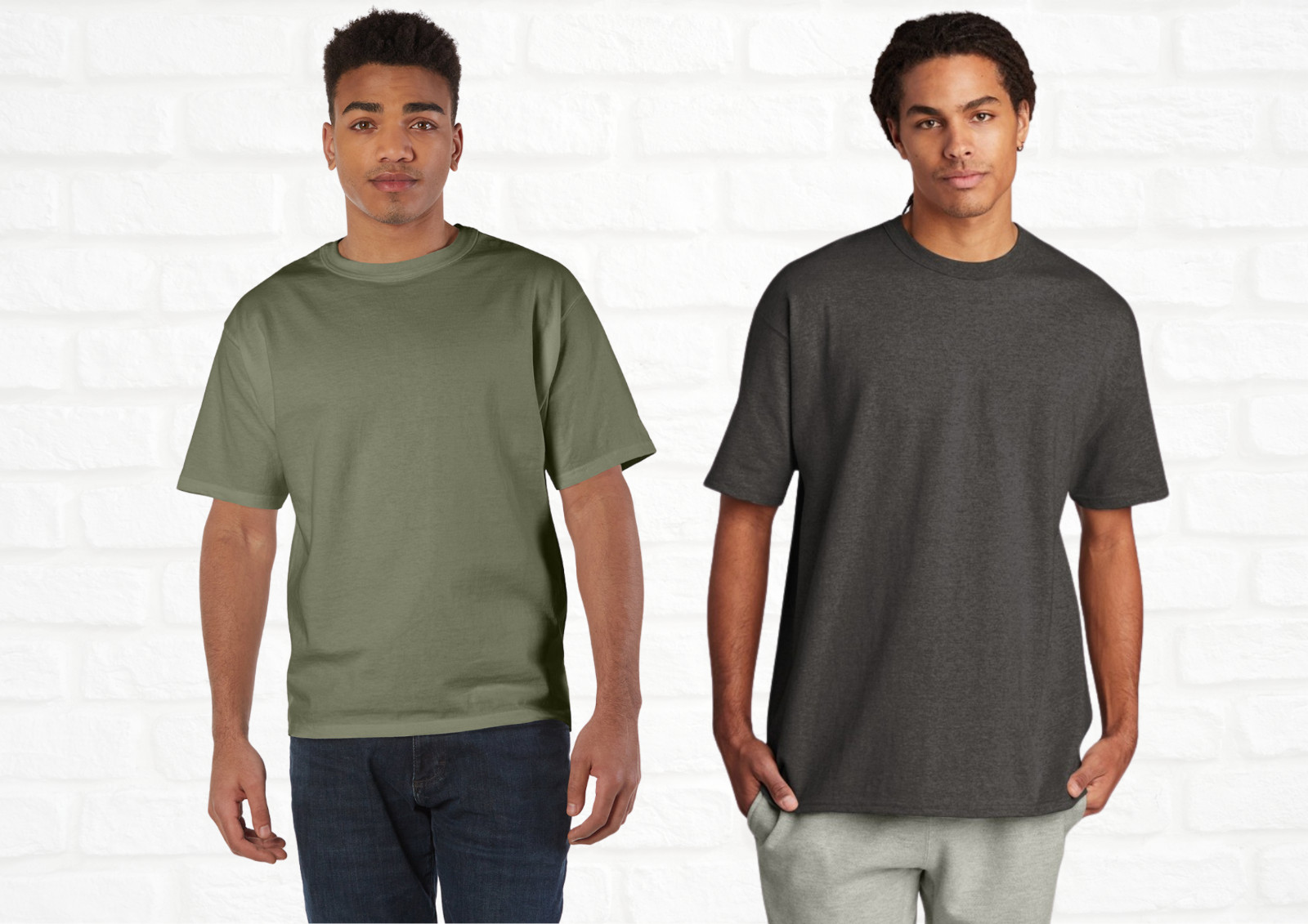 Champion Men’s 2-Pack Crew Heritage Jersey T-Shirt,  Charcoal/Green-Sz S