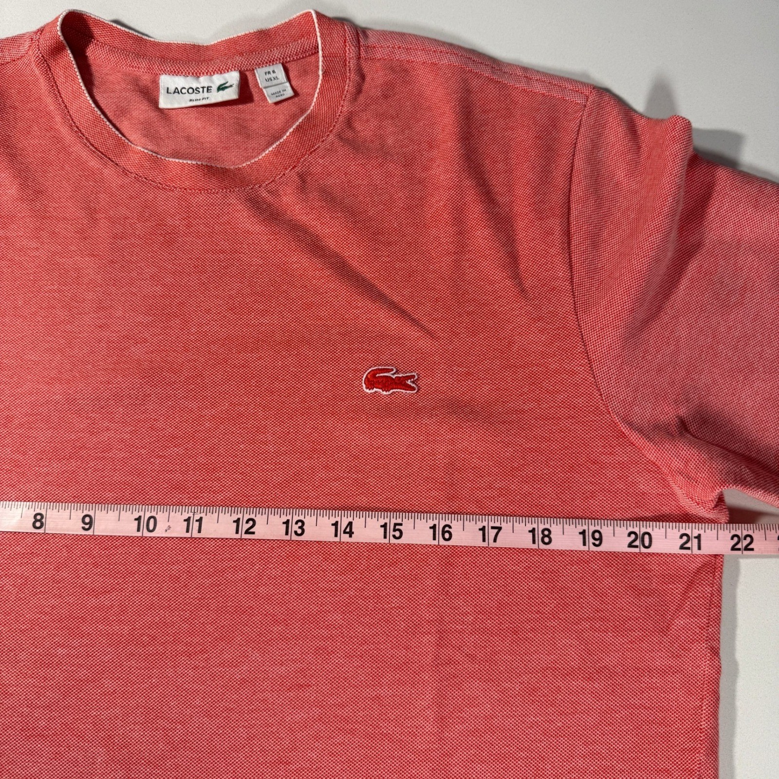 Lacoste Mens Slim Fit Pique T-Shirt Coral Orange Heather FA10437 Size XL FR 6 gallery