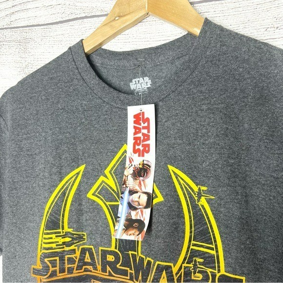 NWT Star Wars Dark Gray Tee with Yellow & Orange Sunset Rebel Logo Size Small gallery