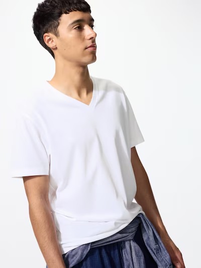 UNIQLO Dry Color V-Neck T-Shirt XS-4XL White/Black/Gray/Navy/Olive/Blue 6 Colors