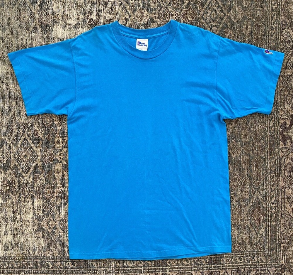 Vintage 90s Pro Player Aqua Blue Rare Blank SZ L Single Stitch T Shirt USA Made