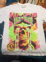 VA-KNT Mens White Graphic Skull Double-Sided Cotton Knit Tee Crew Neck L