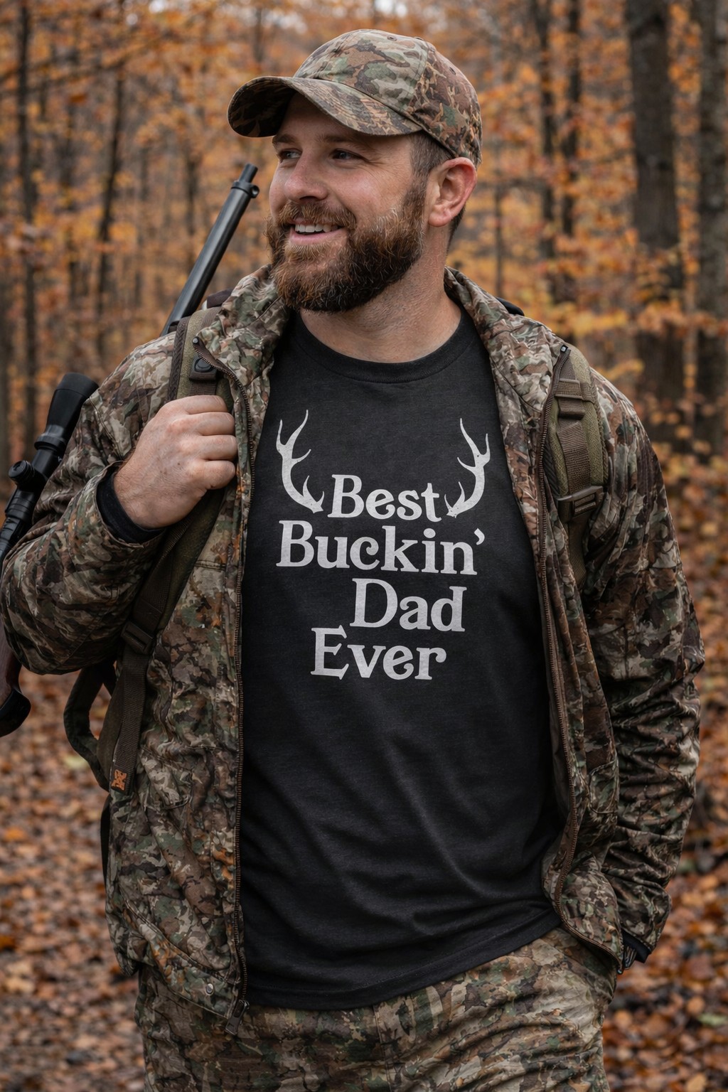 Mens Best Buckin Dad Ever Antlers T shirt Funny Fathers Day Hunting Tee for Guys gallery