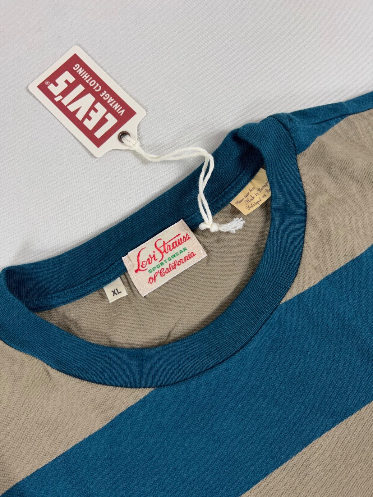 LEVIS VINTAGE CLOTHING LVC 1940’S SPLIT HEM T-SHIRT STRIPE BLUE/GRAY XL NWT gallery