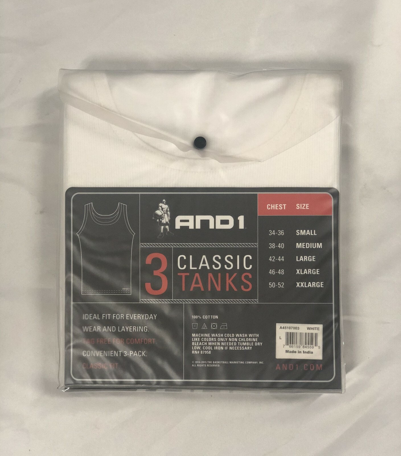 New AND1 Men's 3 Pack Classic Ribbed Tanks A Shirts, White, Size LARGE Only gallery