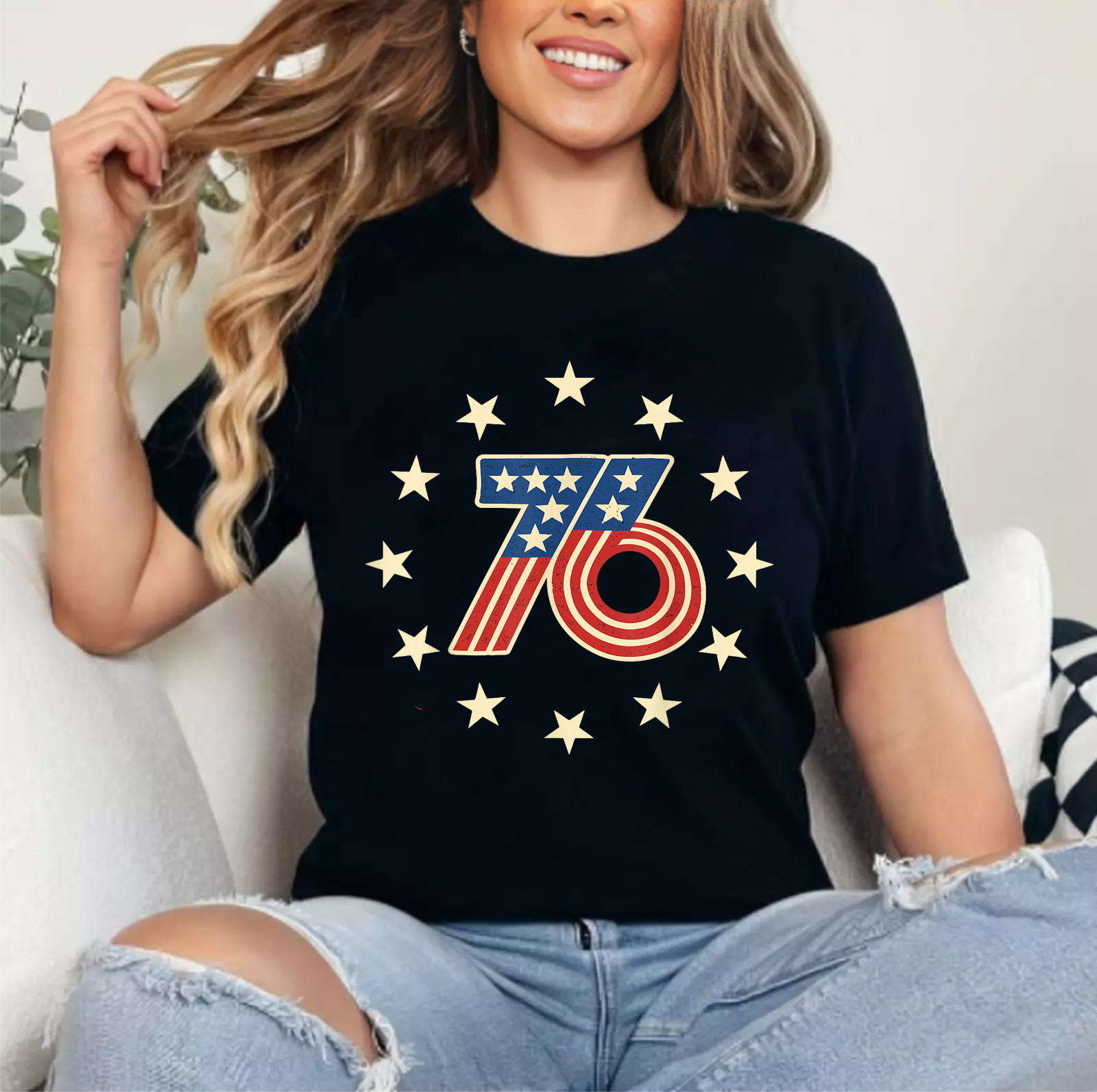 50th Birthday 1976 USA Bicentennial Groovy Retro Number 76 T-Shirt gallery