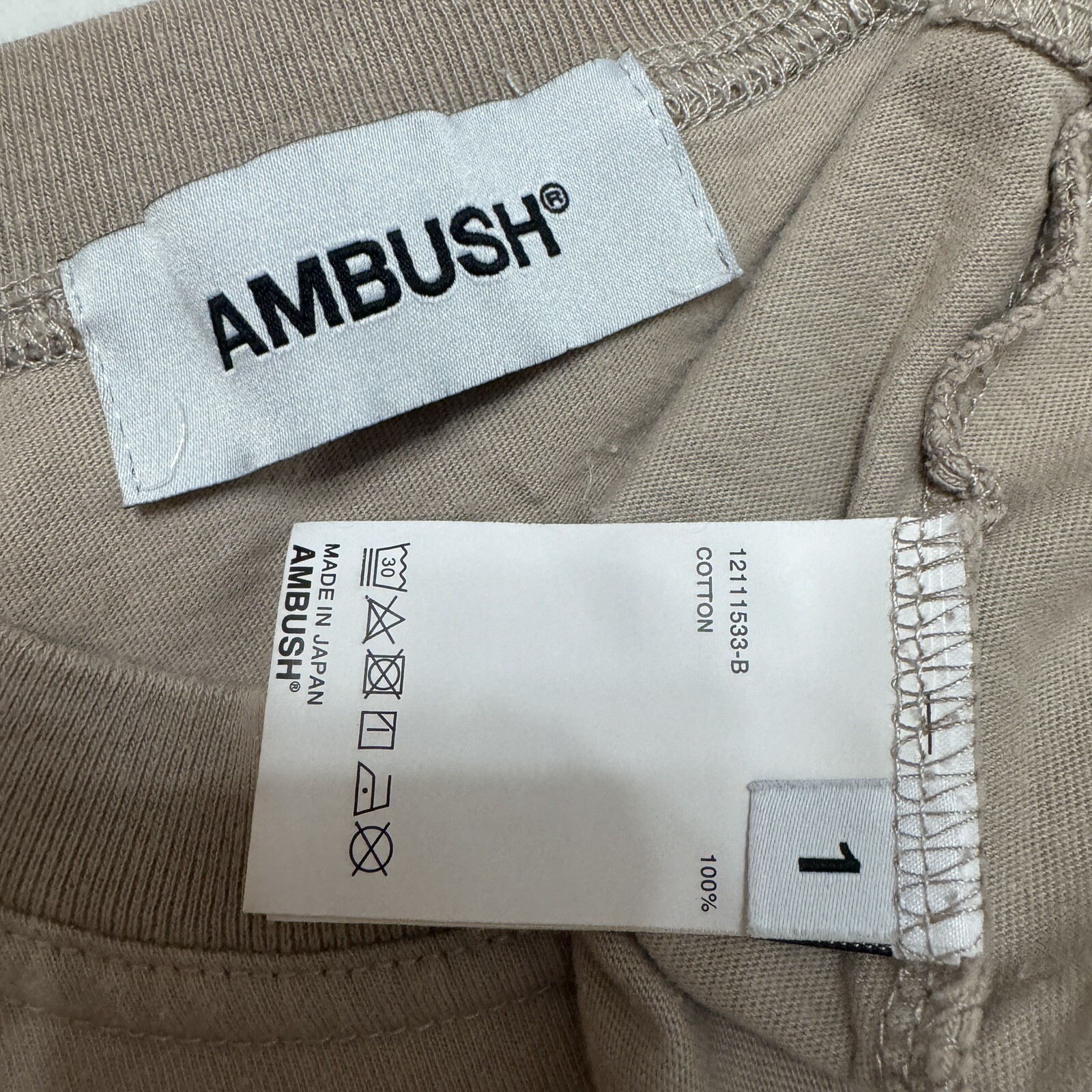 AMBUSH Japan Sz 1 / US S Small Logo Version T-Shirt Limited Edition Taupe/Pink gallery