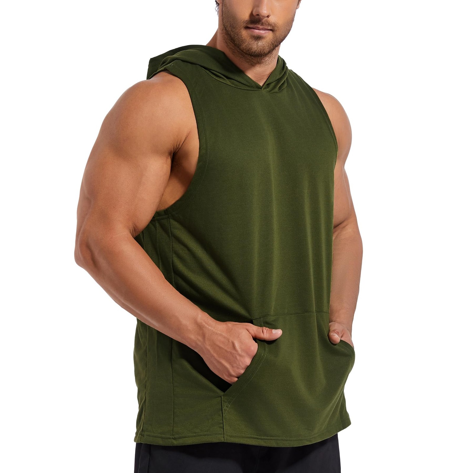 Men's Workout Hooded Tank Tops Gym Sleeveless Hoodies Dry fit Bodybuilding Mu... gallery