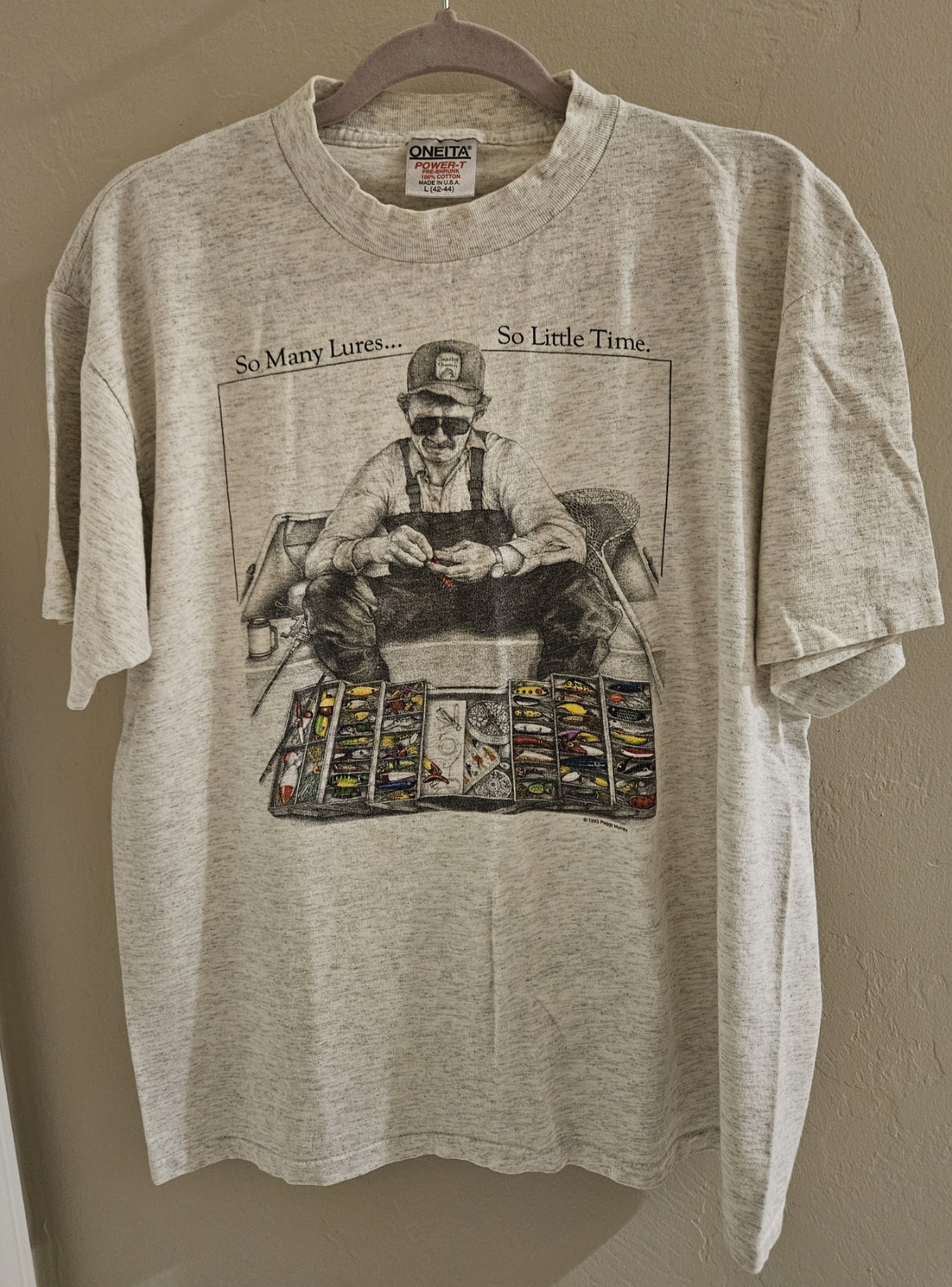 Vintage "So Many Lures So Little Time" Fishing Graphic T Shirt Men's Size L USA gallery
