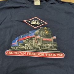 Port & Company Mens Medium American Freedom Train 250 Graphic T-Shirt Navy Blue