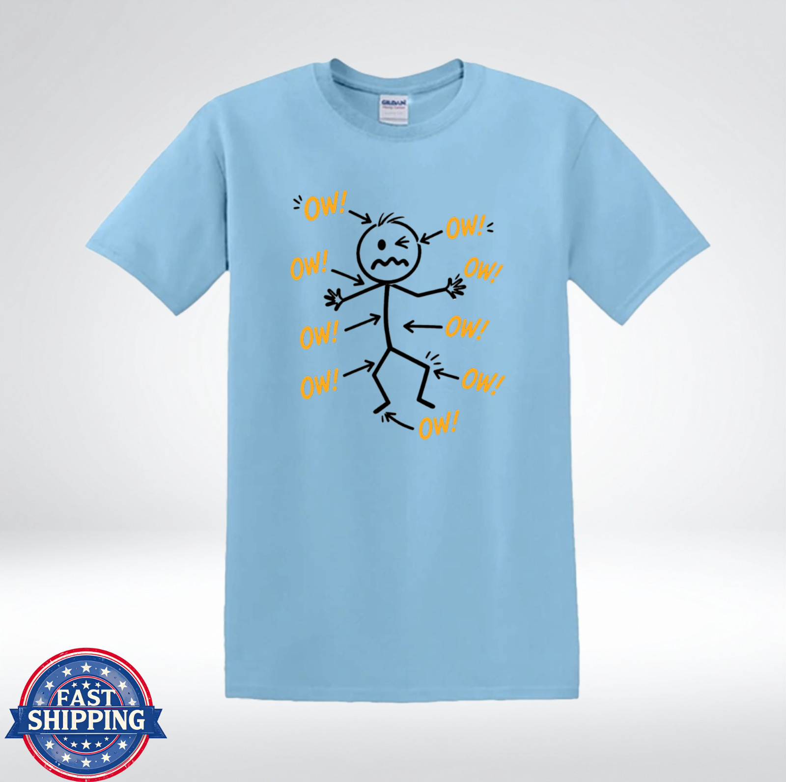 Funny OW Pain Stick Figure Shirt Body Ache Humor T-Shirt gallery