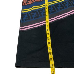 Fendi Black T-shirt Diagonal Multicolor FF Logo Stripe Pattern Print Size 52 Med