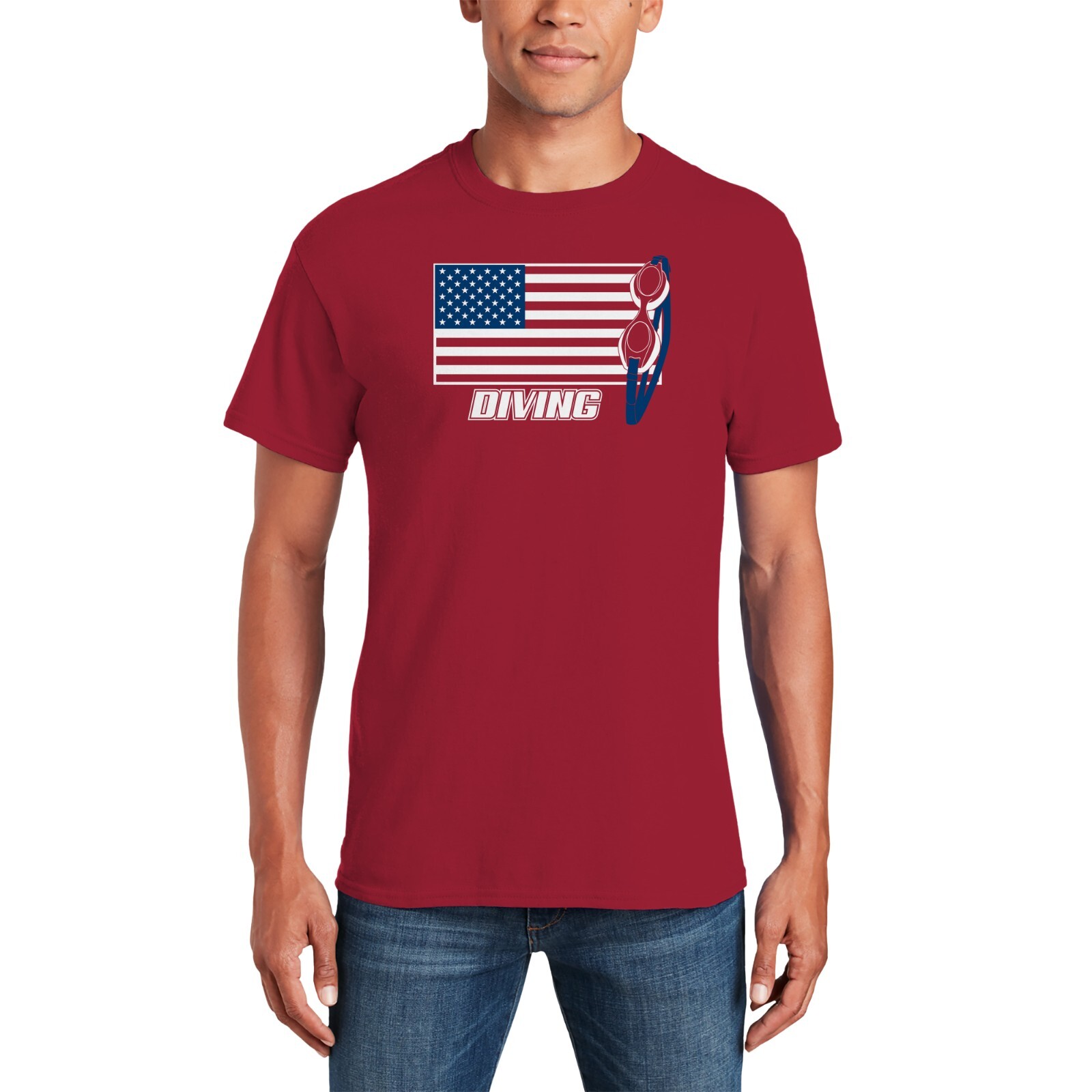 Diving USA Flag Goggles T-Shirt - Cardinal gallery