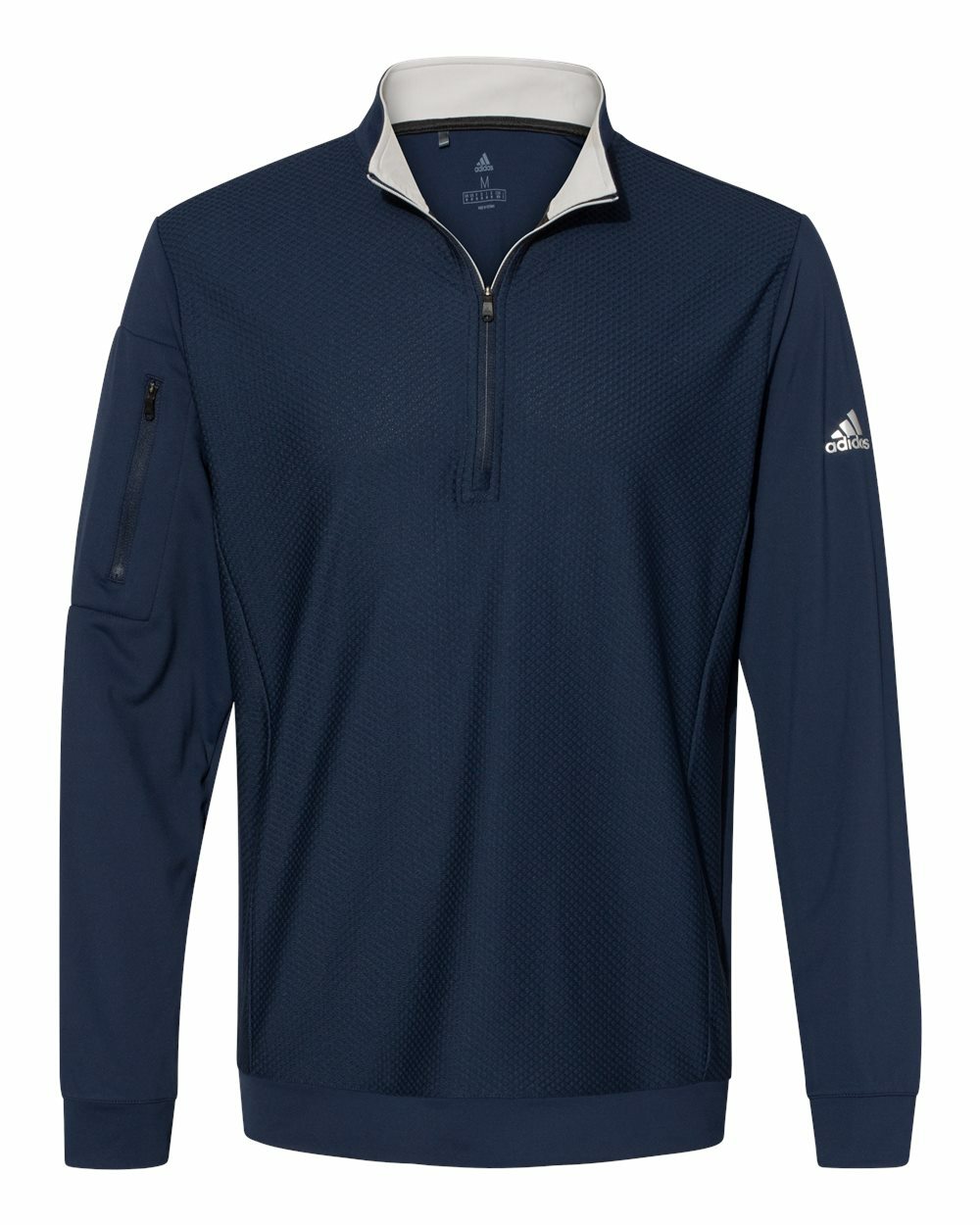 Adidas Golf Top UPF 50+ Logo Performance Textured 1/4 Zip Pocket Pullover Jacket