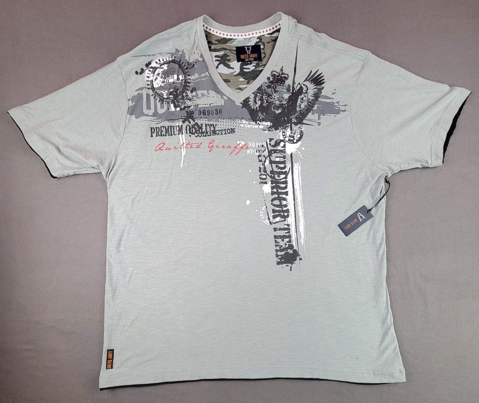 Quilted Giraffe Men's 5XL Grey V-neck T-shirt Short-sleeve gallery