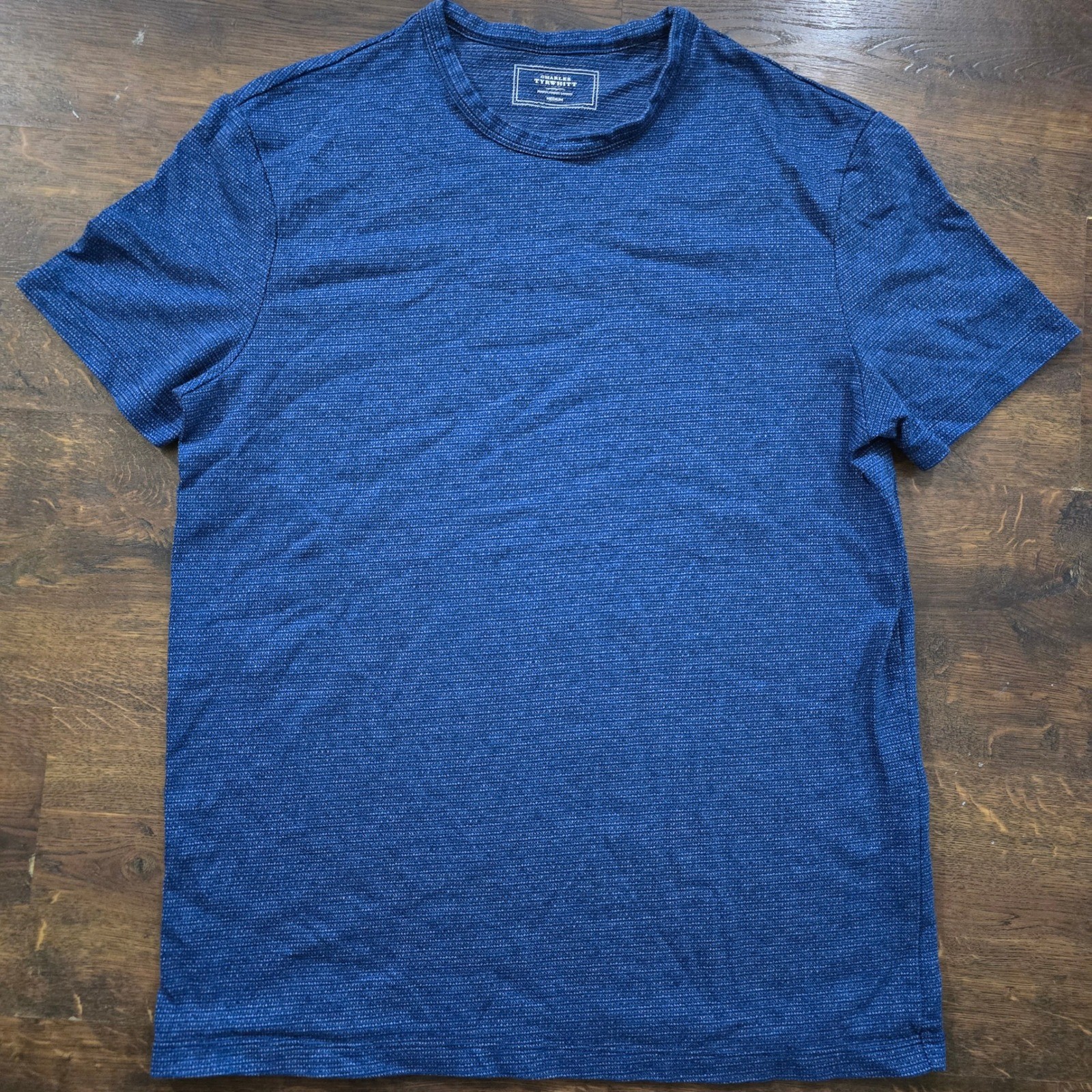 Charles Tyrwhitt Mens Blue Cotton Linen Textured Crewneck T-Shirt Medium SS20 gallery