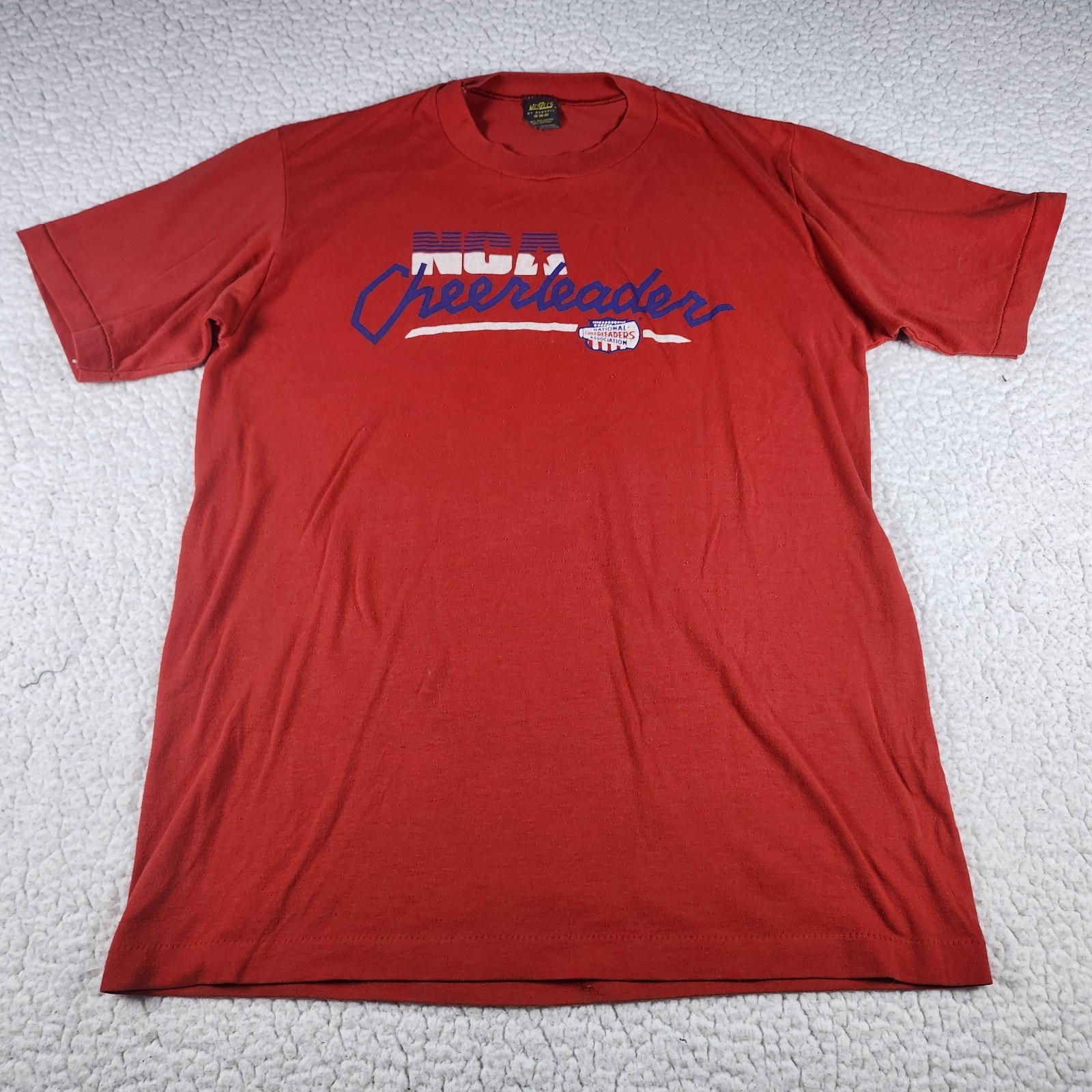 Vintage NCA Cheerleader T Shirt Red USA National Cheerleaders Assoc Russell M gallery