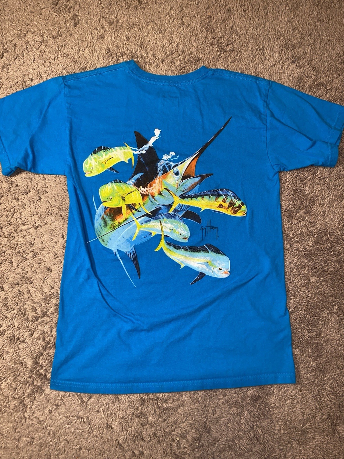 Guy Harvey Graphic Ocean Fish Tee Mens Size Medium Blue Beach Shirt gallery