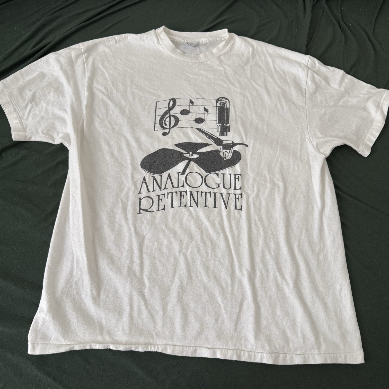 Vintage 90s Analogue Retentive Audiophile Vinyl Record Graphic T Shirt XL USA gallery