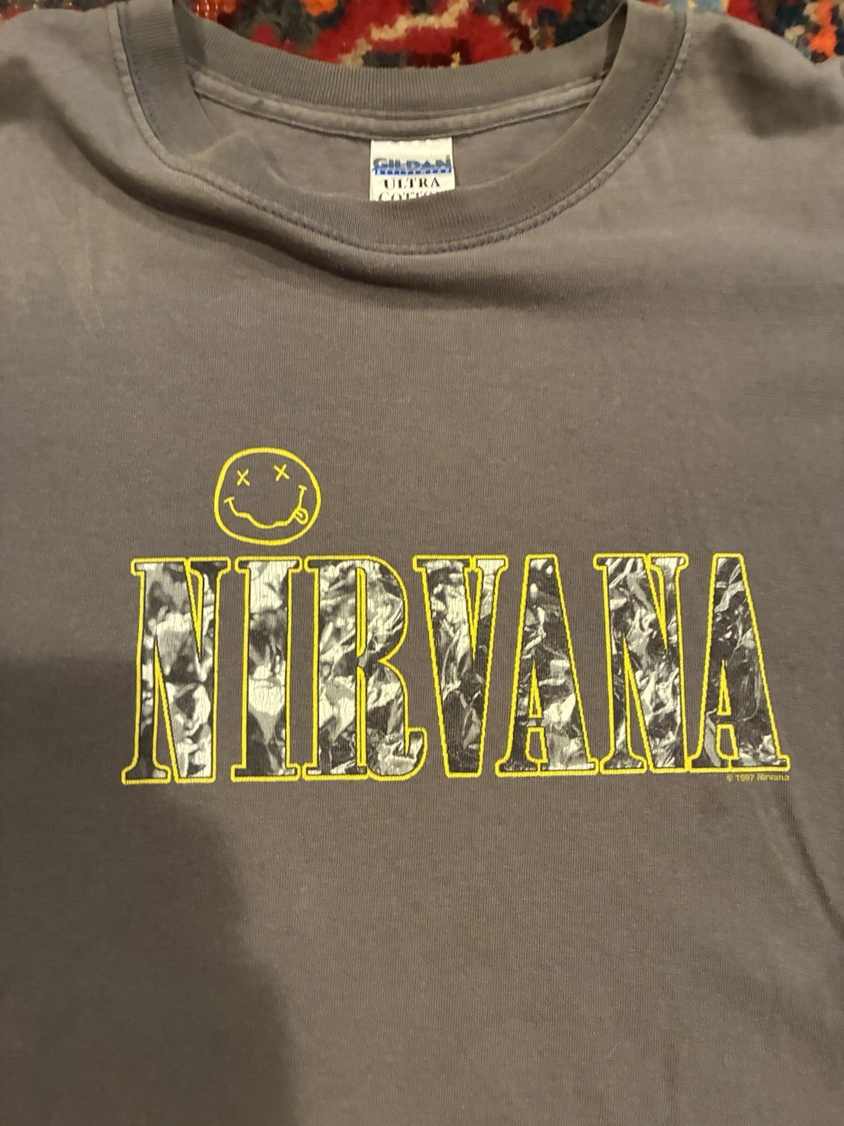 1997 Gray Foil Nirvana Vintage T-Shirt Gildan Tag Double Stitch Kurt Cobain gallery