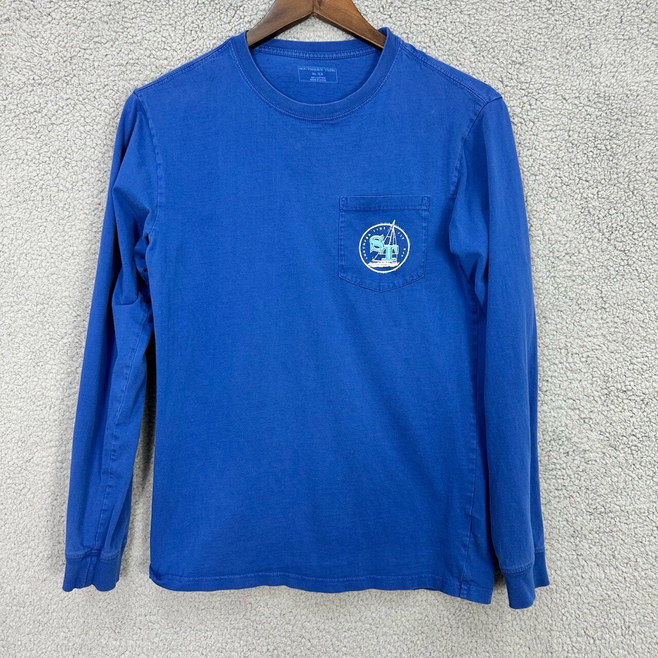 Southern Tide Blue Graphic Boats Long Sleeve Shirt Mens XS Fisherman Preppy