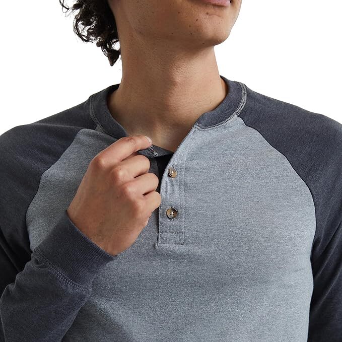 Hanes Mens Beefy Long-Sleeve Shirt Colorblock Henley threebutton Tag Free raglan gallery
