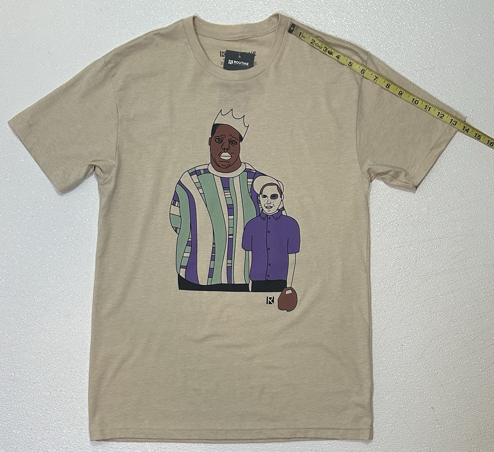 ROUTINE BASEBALL Size Medium Beige Biggie Smalls Sandlot T-shirt NWT gallery