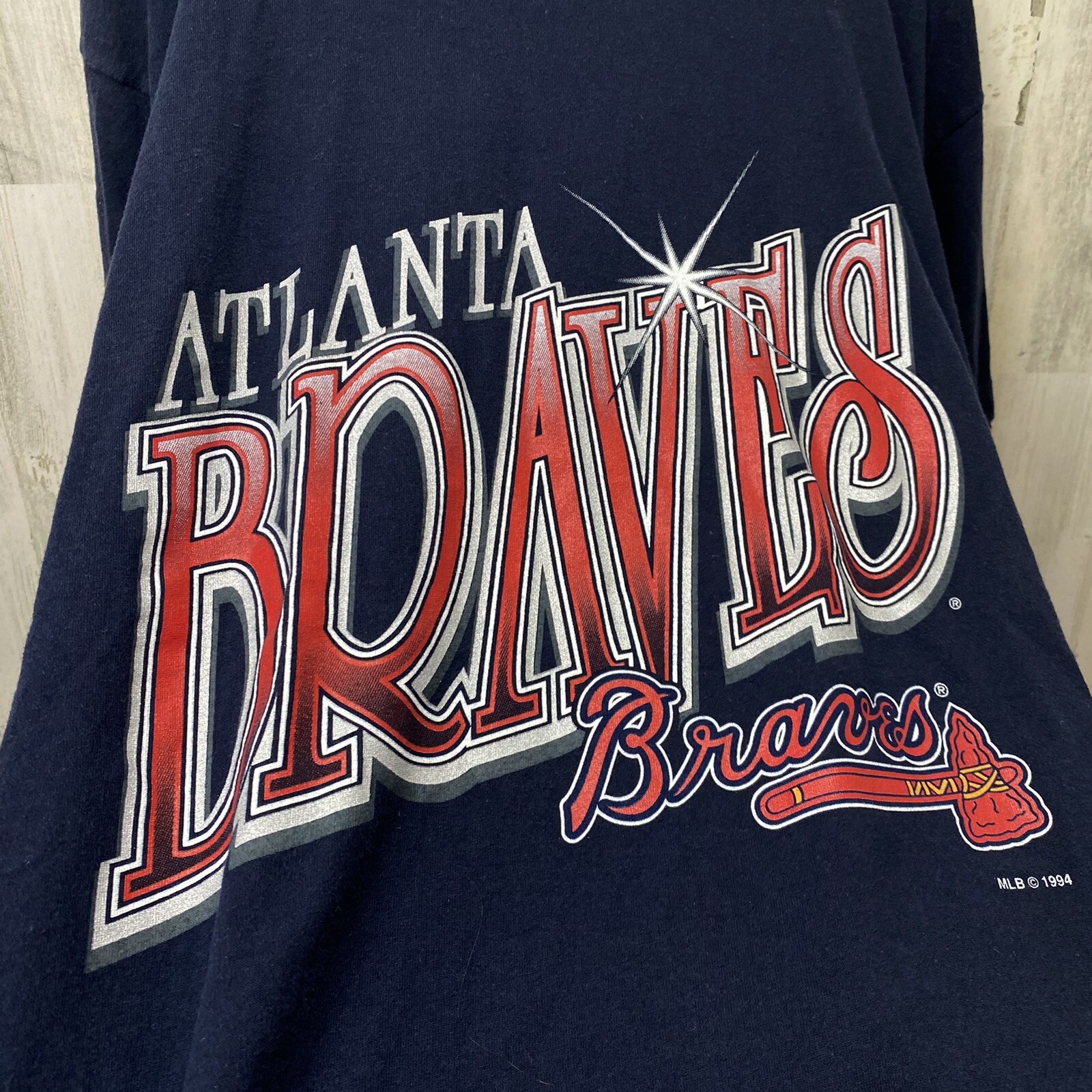 Vtg Salem Sports Atlanta Braves Double Cuff Blue T Shirt 1994 Single Stitch XL gallery