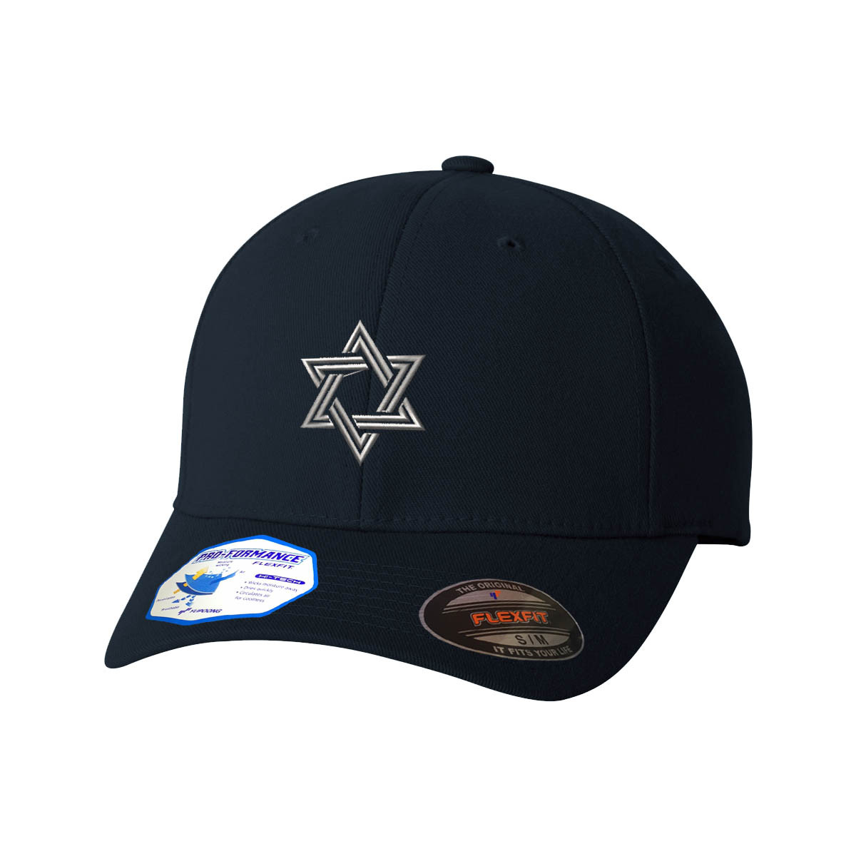 Flexfit Hats for Men & Women Star of David Silver Embroidery Polyester