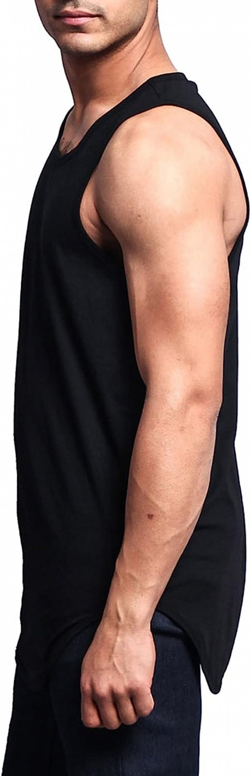 Men Solid Color Curved Hem Long Length Tank Top - Perfect for Summer Casual Wear gallery