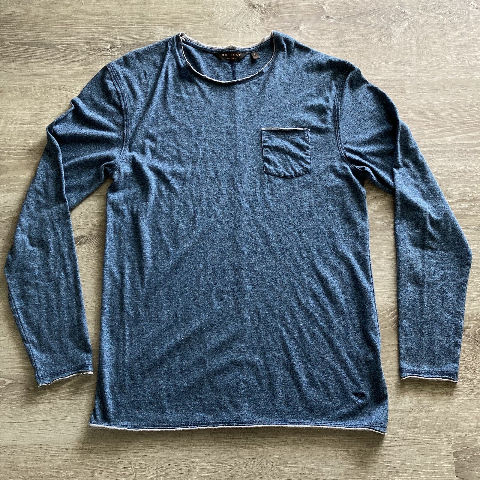 Outpost Makers Heathered Shirt Mens Large Long Sleeve Blue Preppy Buckle Pocket