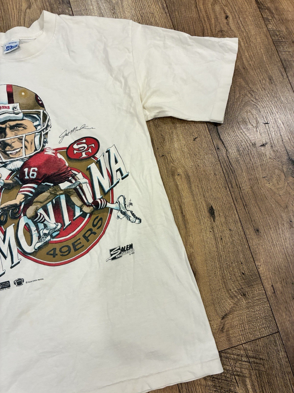 Vintage 90s Joe Montana San Francisco 49ers Salem Tshirt Size L Single Stitch gallery