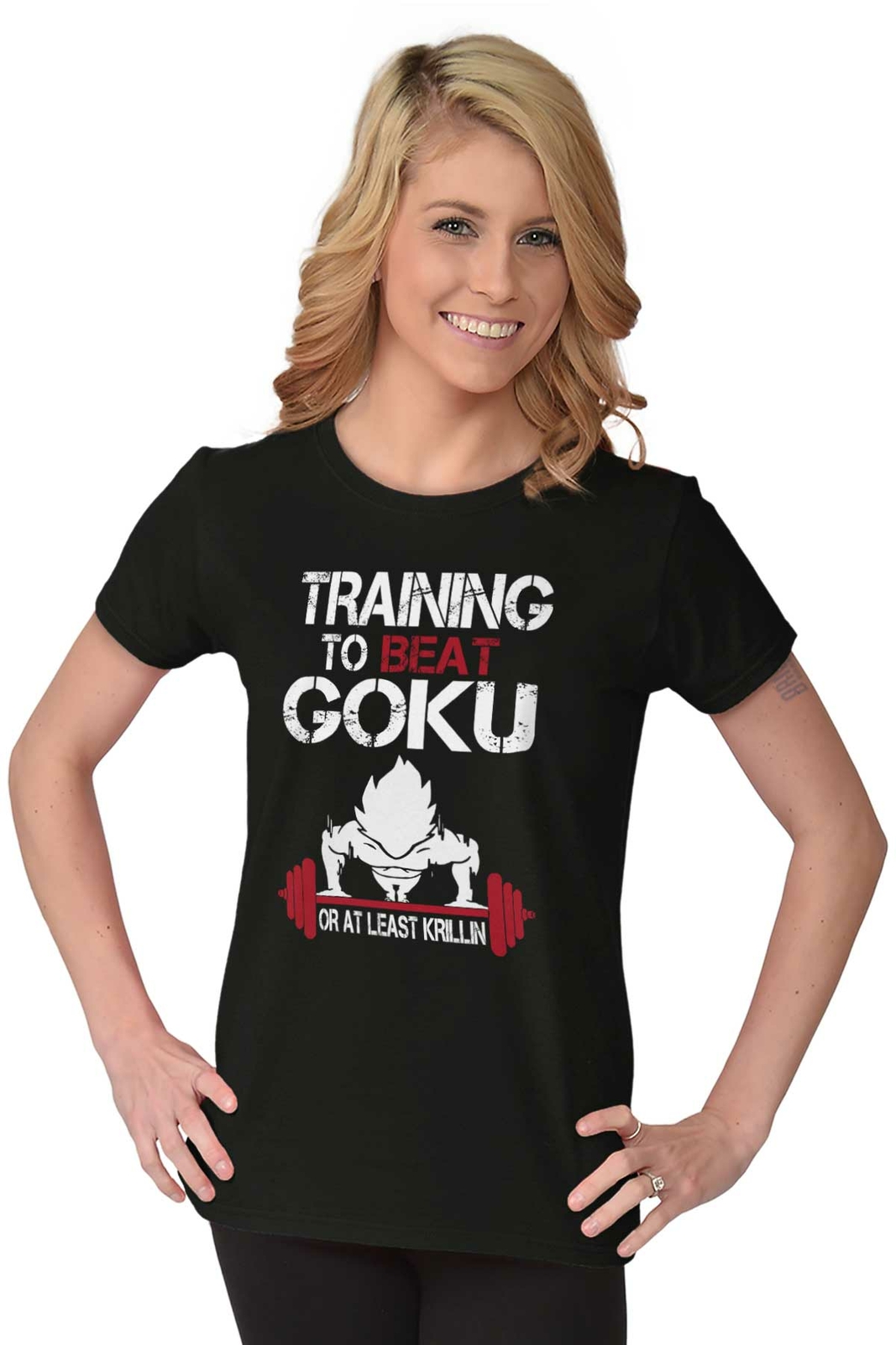 Anime Gym Workout Training to Beat Krillin Womens Top Junior Graphic Tee gallery
