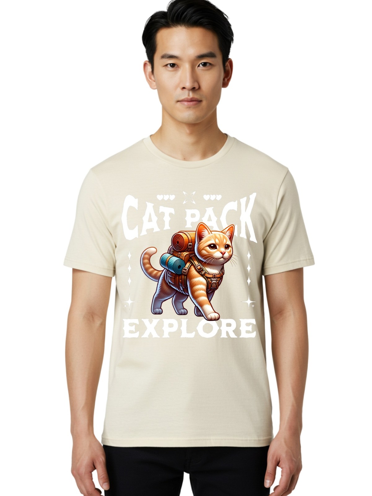 Cat-Pack-Explore Mens Graphic Tee,100% Cotton,Casual Summer Wear