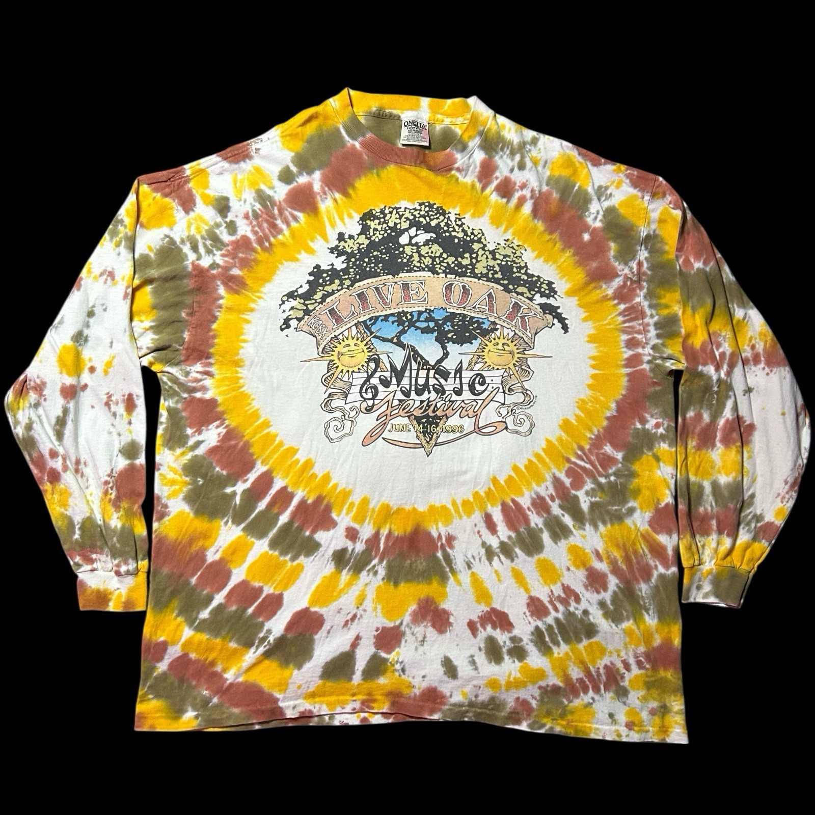 Vintage 90s KCBX Radio Live Oak Music Festival Tie Dye Long Sleeve Double Sided gallery
