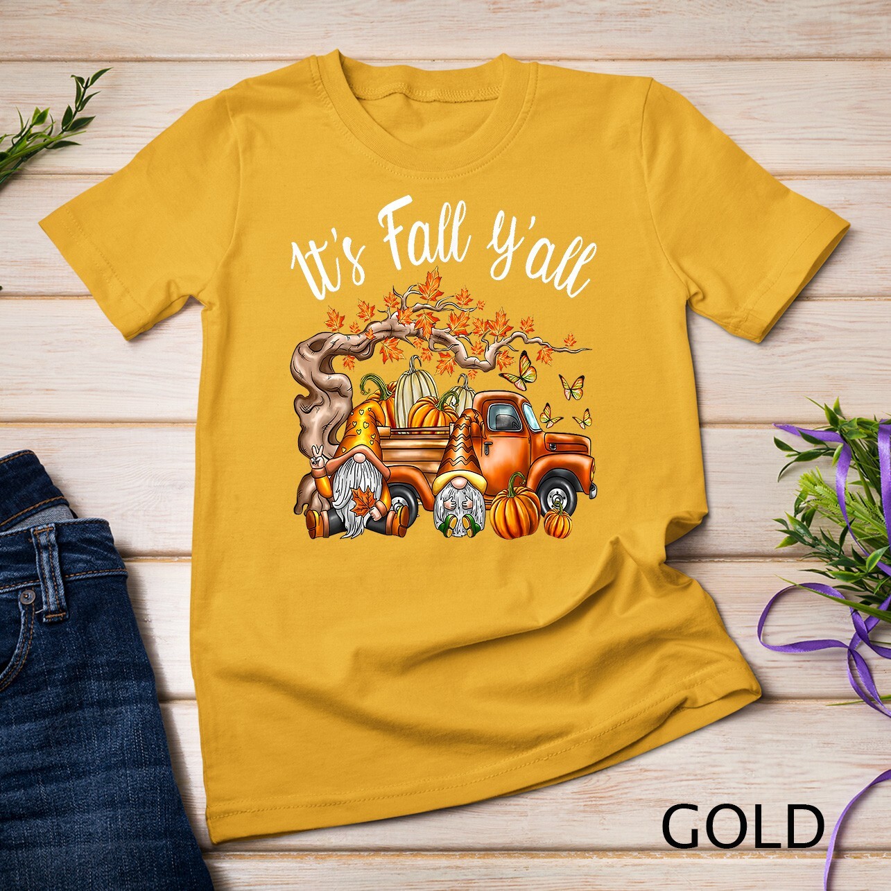 It's Fall Y'all Gnome Pumpkin Autumn Leaves Thanksgiving Unisex T-shirt gallery