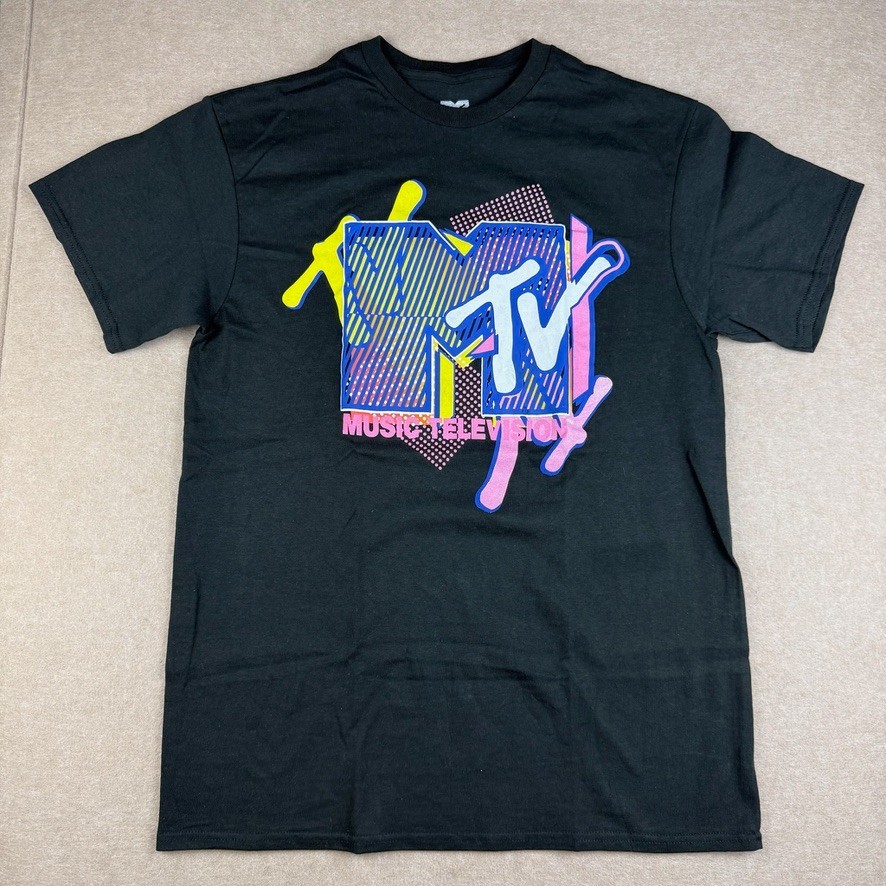 MTV T Shirt Mens M Black Music Television Logo Graphic Retro 80s Style Tee gallery