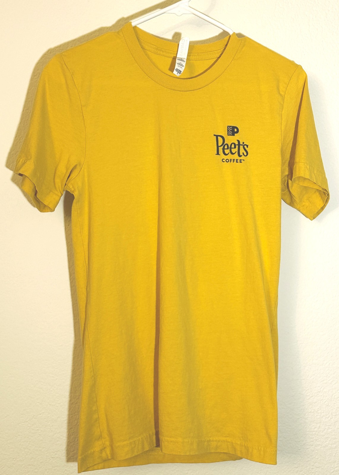 Peet's Coffee Logo Canvas T-Shirt Mustard Yellow Men's Size Small "Fall Feels" gallery