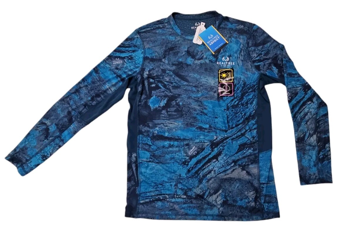 Realtree Aspect Fishing Backpaddle Shirt Men Blue Reversible UPF 30 Size 2XL NWT gallery