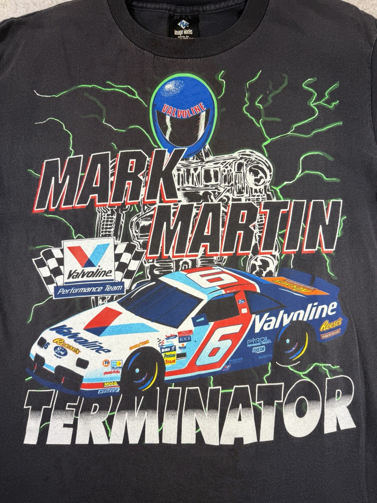 Vintage Black Single Stitch MARK MARTIN TERMINATOR T-Shirt Size L NASCAR USA🔥 gallery