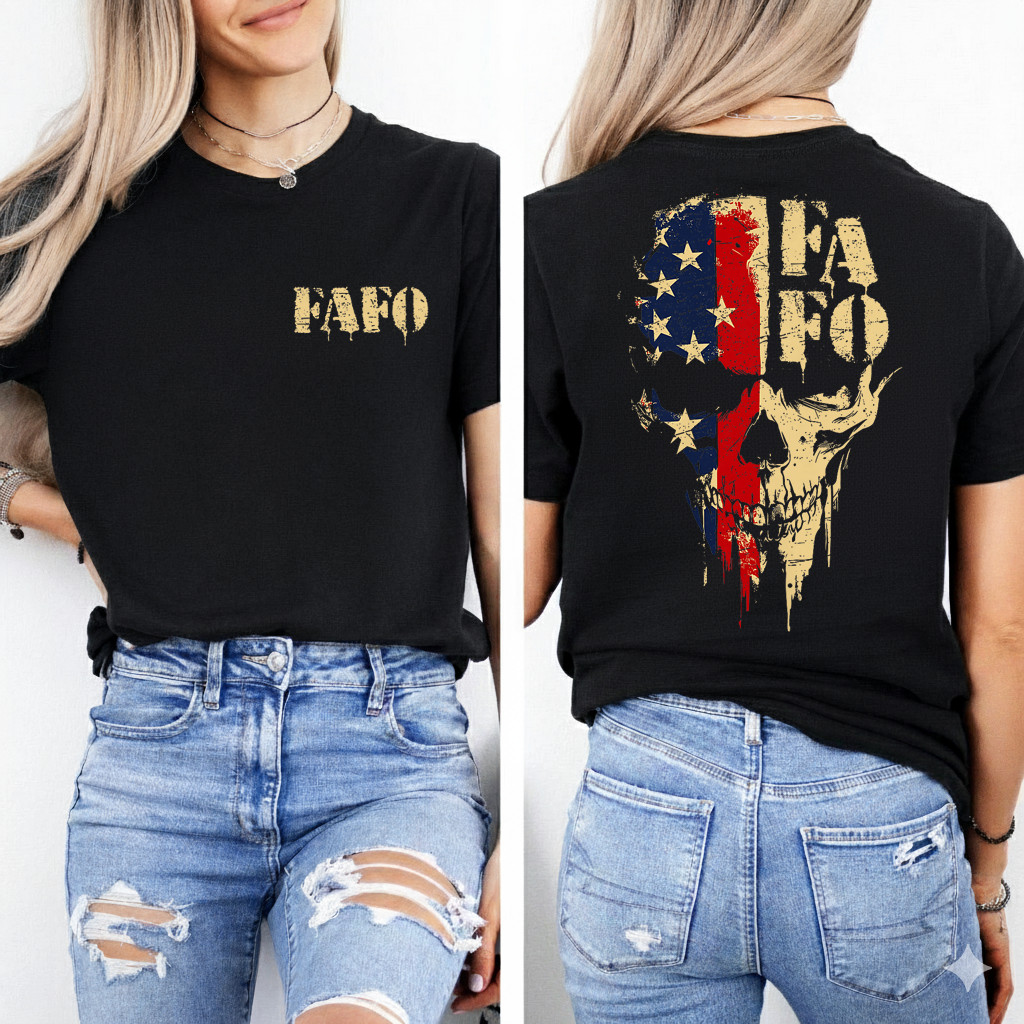 FAFO Skull Patriotic Grunge Style for Men 2 Sided FAFO Skull Front Back T-Shirt gallery